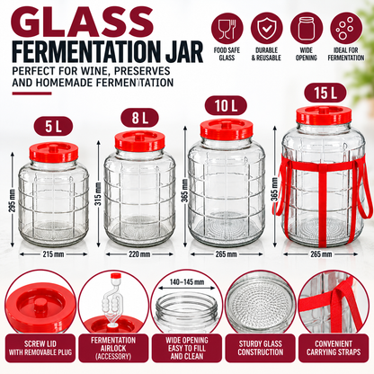 5L 8L 10L 15L 18L Glass Fermentation Jar Demijohn Wine Making Home Brew Preserves