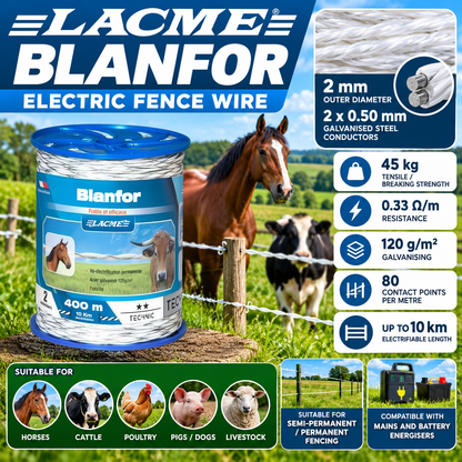 LACME BLANFOR 400m Electric Fence Wire 2mm Horse Cattle Livestock Fencing
