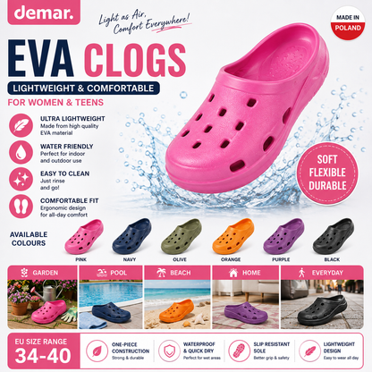 Demar AERO Multicolour EVA Garden Clogs Lightweight Slip On Shoes EU 36-43