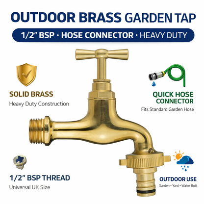 Outdoor Garden Tap 1/2" 3/4" BSP Brass Nickel Nylon Hose Connector Barb Options