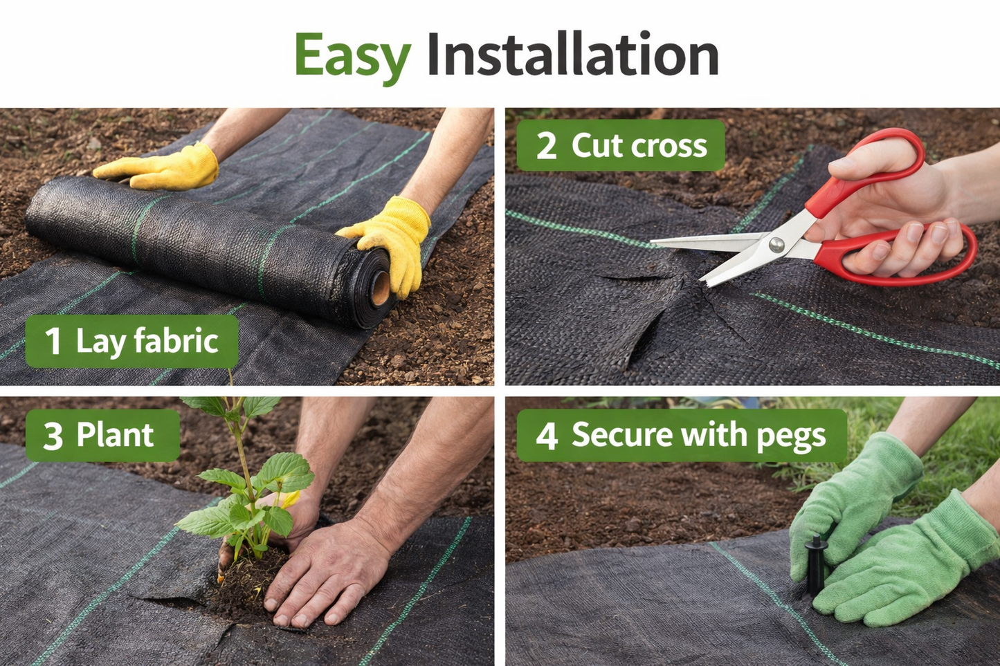 Heavy Duty Weed Control Fabric Ground Cover Membrane UV Resistant & Pegs