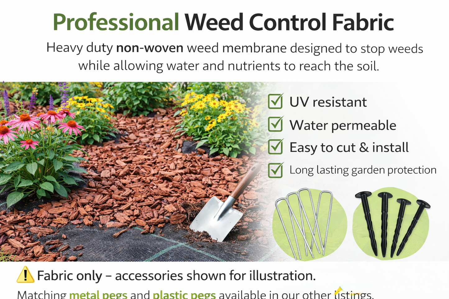 Heavy Duty Weed Control Fabric Ground Cover Membrane UV Resistant & Pegs