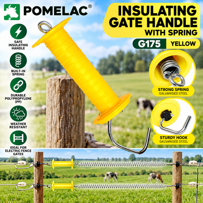 Electric Fence Gate Handle with Spring YELLOW Insulated Grip Farm Fencing G175