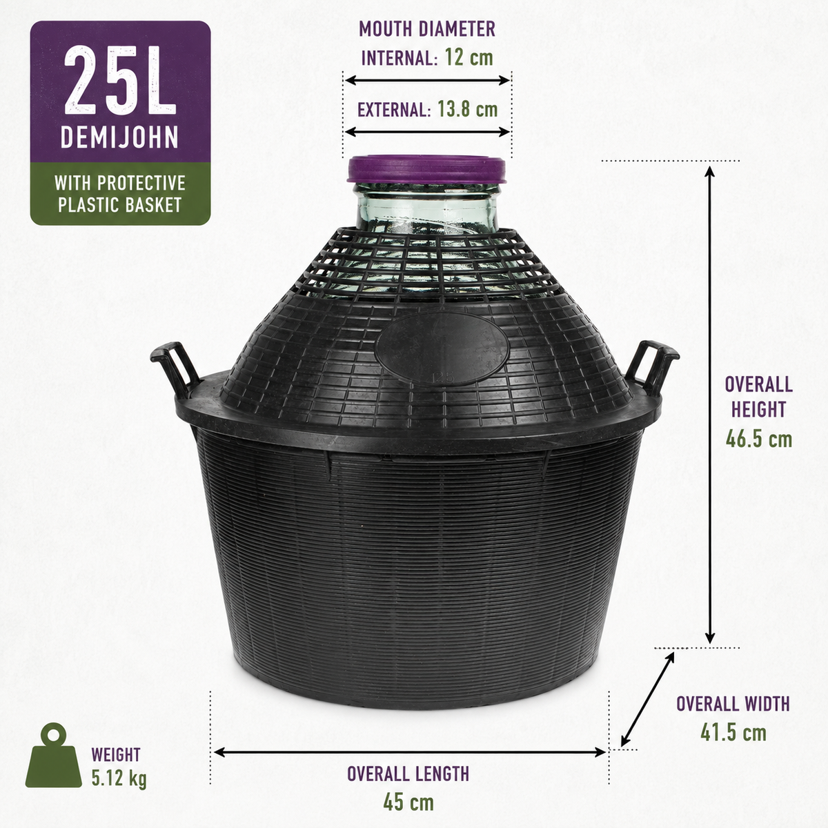 Glass Demijohn 10/15/20/25/34L Wide Neck Wine Beer Fermentation with Basket
