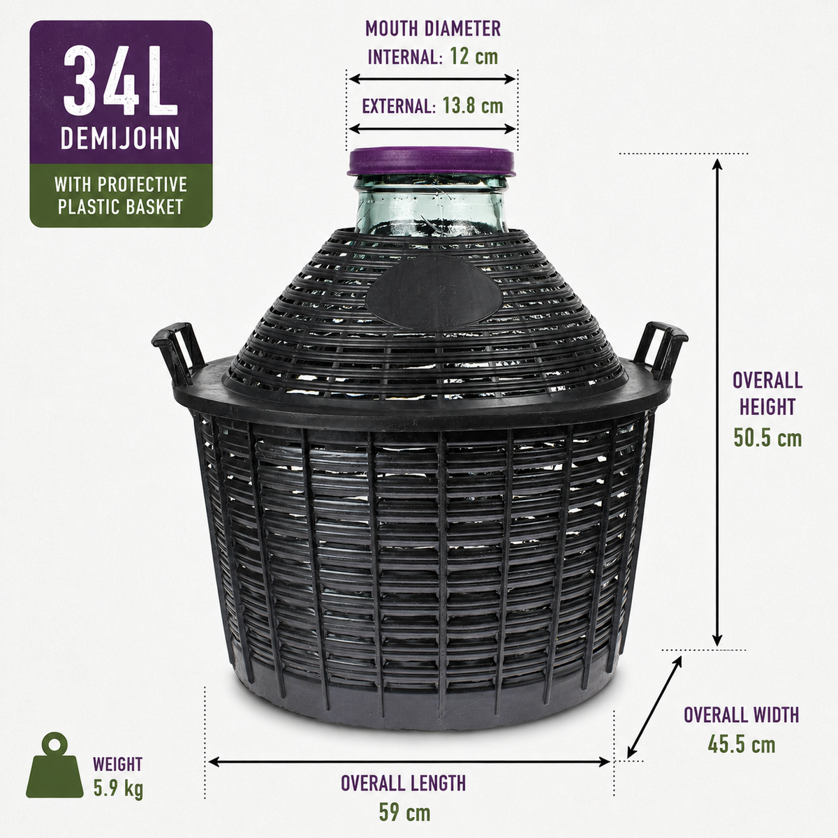 Glass Demijohn 10/15/20/25/34L Wide Neck Wine Beer Fermentation with Basket