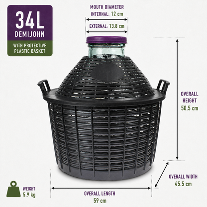 Glass Demijohn 10/15/20/25/34L Wide Neck Wine Beer Fermentation with Basket