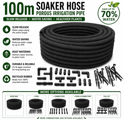 100m Soaker Hose Porous Pipe Garden Irrigation Watering Hose 1/2 Inch