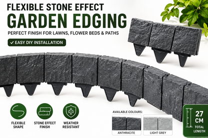 Black or Grey 27cm Garden Lawn Edging Palisade Anthracite Plastic Border Fence