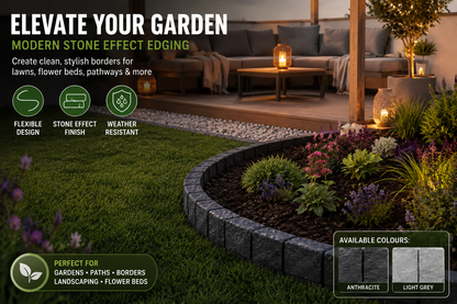 Black or Grey 27cm Garden Lawn Edging Palisade Anthracite Plastic Border Fence
