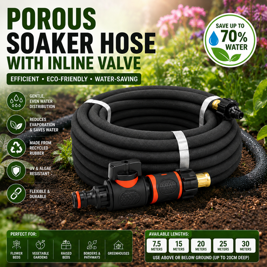 Porous Soaker Hose Pipe With Valve - Irrigation Watering Hose lenght 7.5m-30m