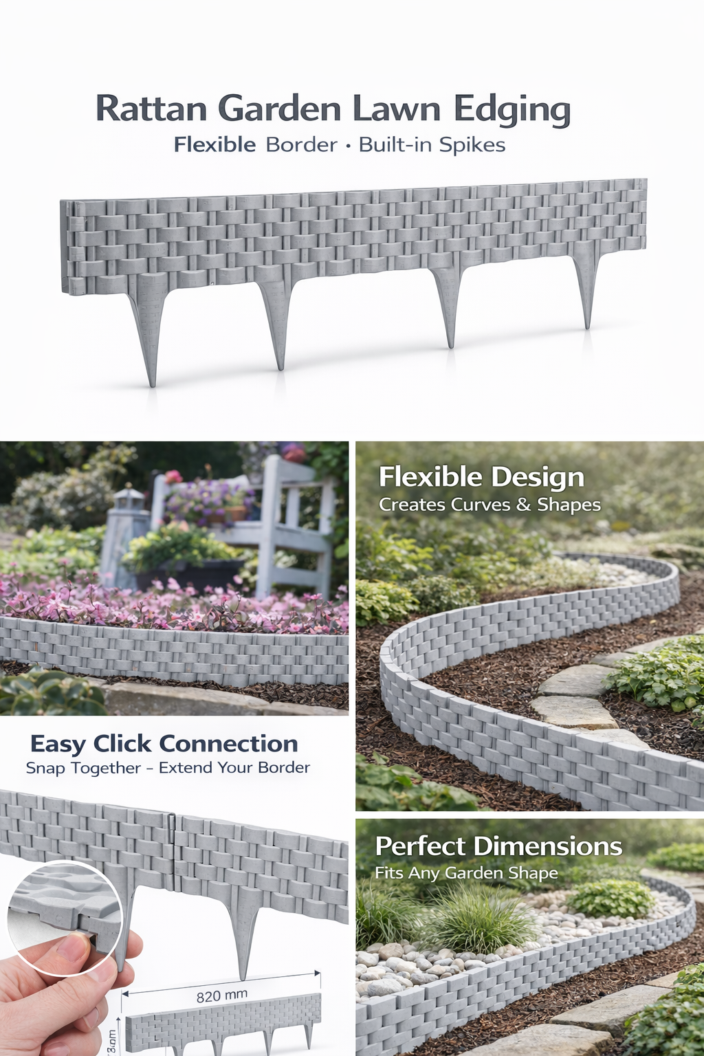 Rattan Garden Lawn Edging Border Flexible Landscape Flower Bed 2.38m DIY