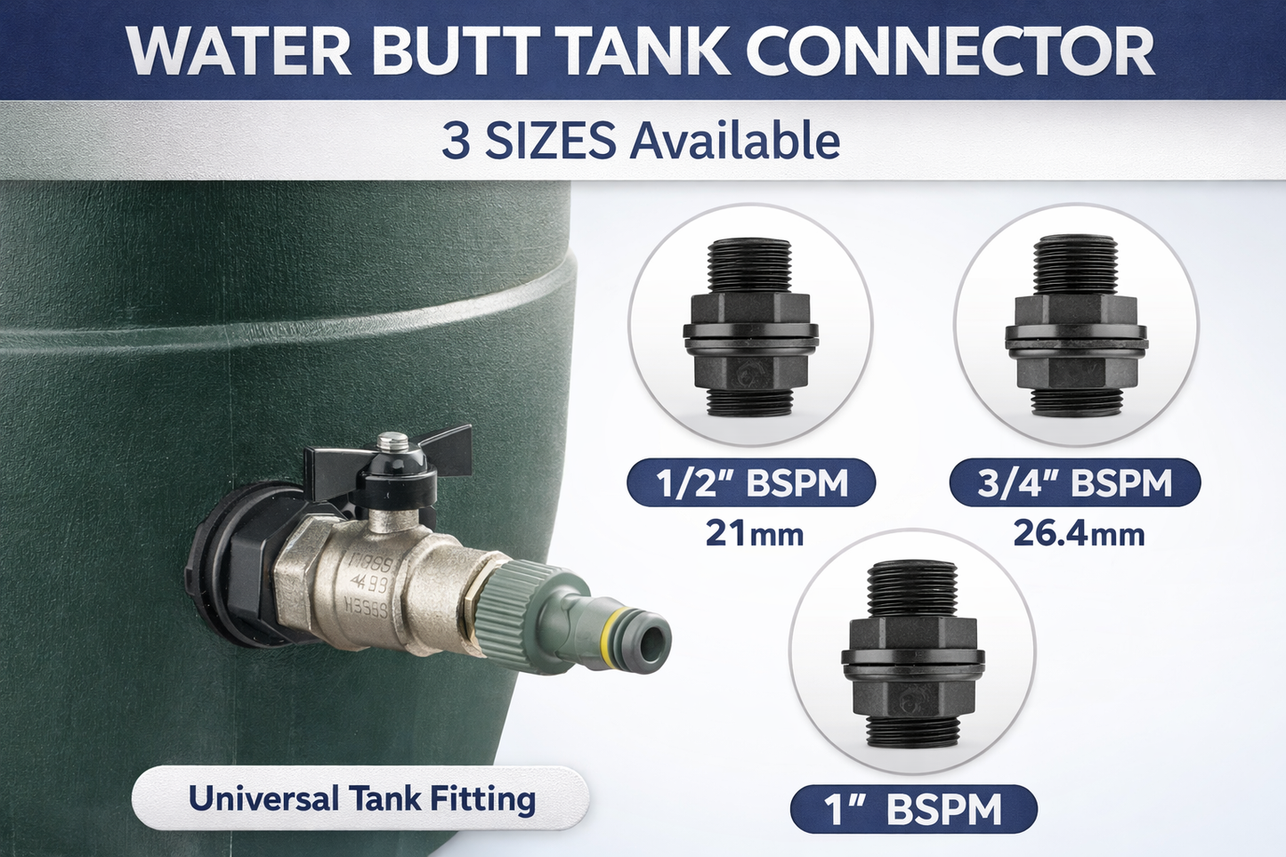 Water Butt Tap Kit Metal Tank Tap Click Lock Connector 1/2 3/4 1 Inch