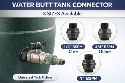 Water Butt Tap Kit Metal Tank Tap Click Lock Connector 1/2 3/4 1 Inch