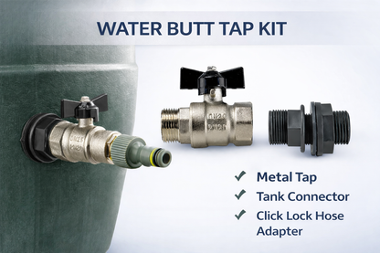 Water Butt Tap Kit Metal Tank Tap Click Lock Connector 1/2 3/4 1 Inch