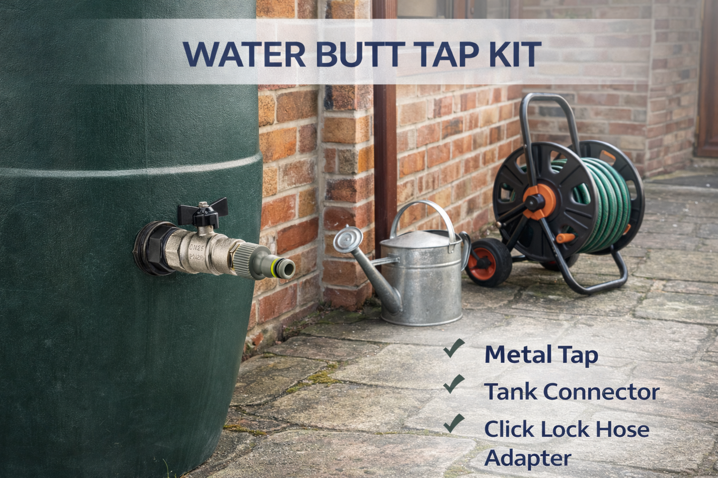 Water Butt Tap Kit Metal Tank Tap Click Lock Connector 1/2 3/4 1 Inch