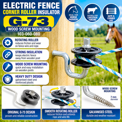 Electric Fence Corner Roller Insulator G73 Heavy Duty Wood Screw Horse Paddock