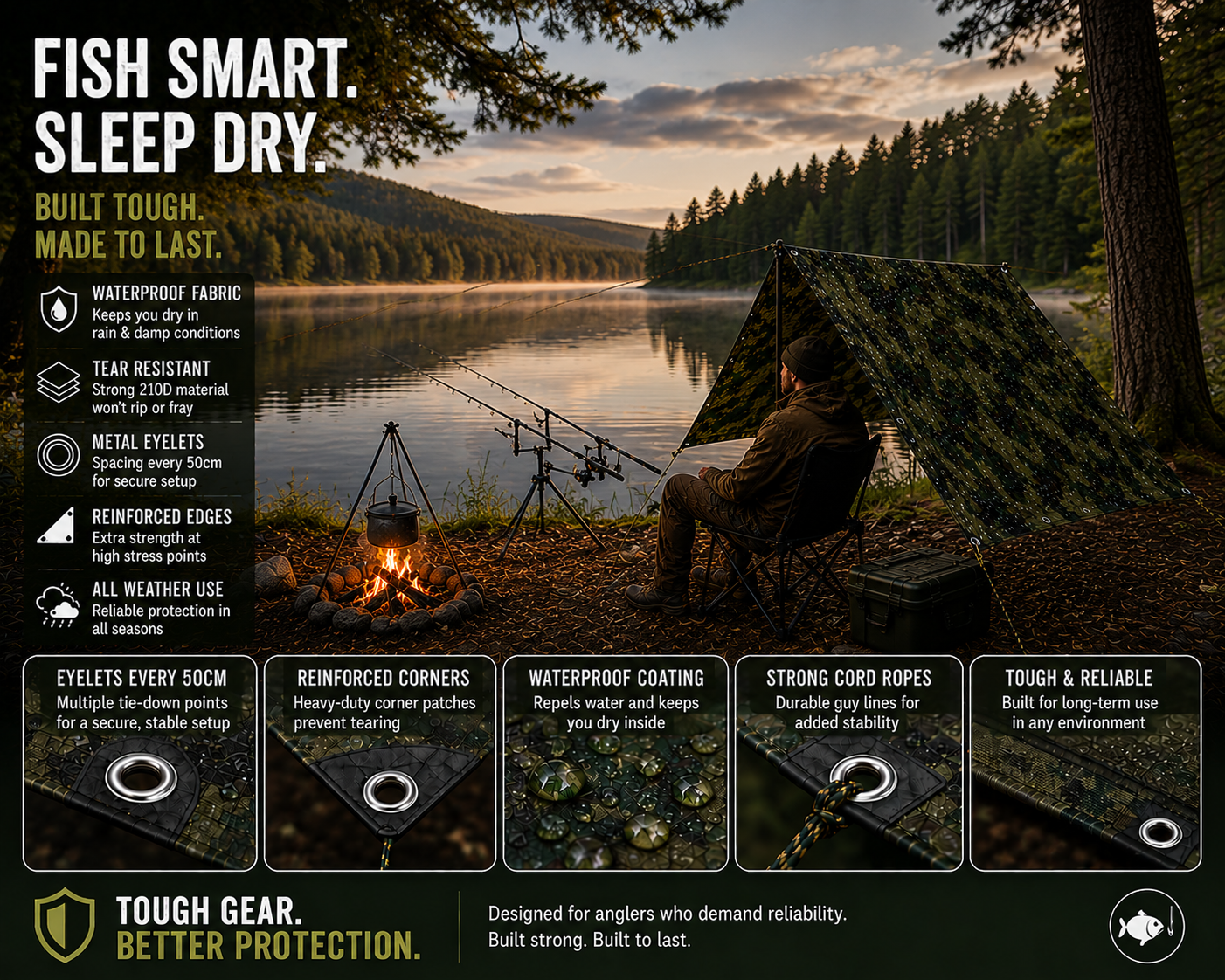 Camo Fishing Shelter Tarp Waterproof Camping Bushcraft Survival Cover