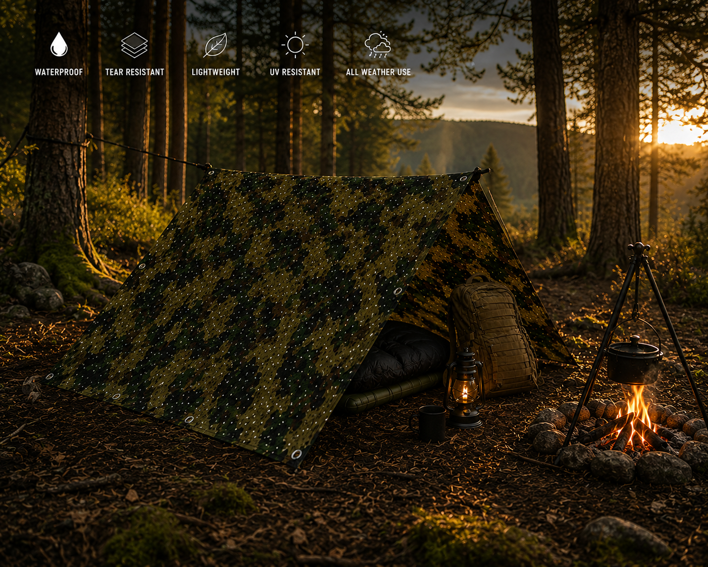Camo Fishing Shelter Tarp Waterproof Camping Bushcraft Survival Cover