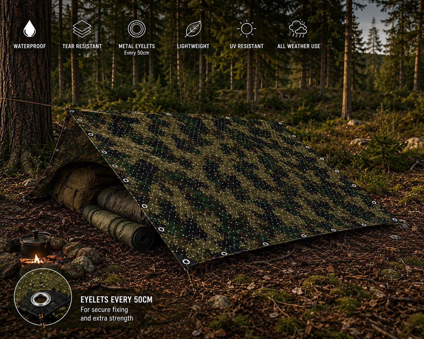 Camo Fishing Shelter Tarp Waterproof Camping Bushcraft Survival Cover