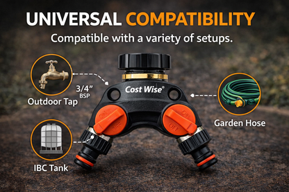 2 Way Tap Splitter Hose Connector Garden Valve BSP 3/4 1/2 Brass Plastic