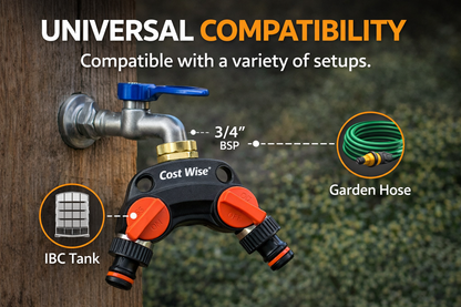 2 Way Tap Splitter Hose Connector Garden Valve BSP 3/4 1/2 Brass Plastic
