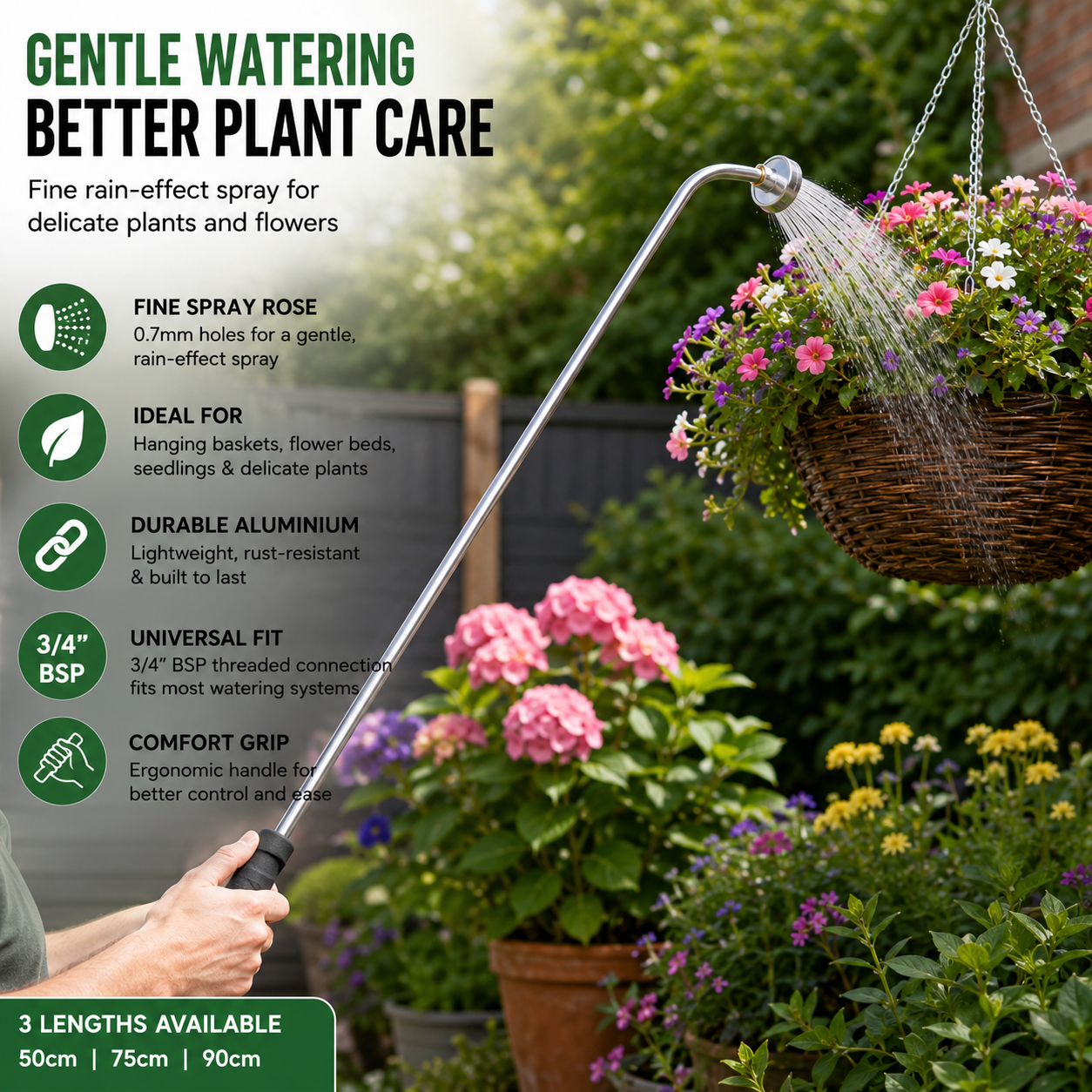 Professional Watering Lance Garden Rose Aluminium Long Reach 50 75 90cm