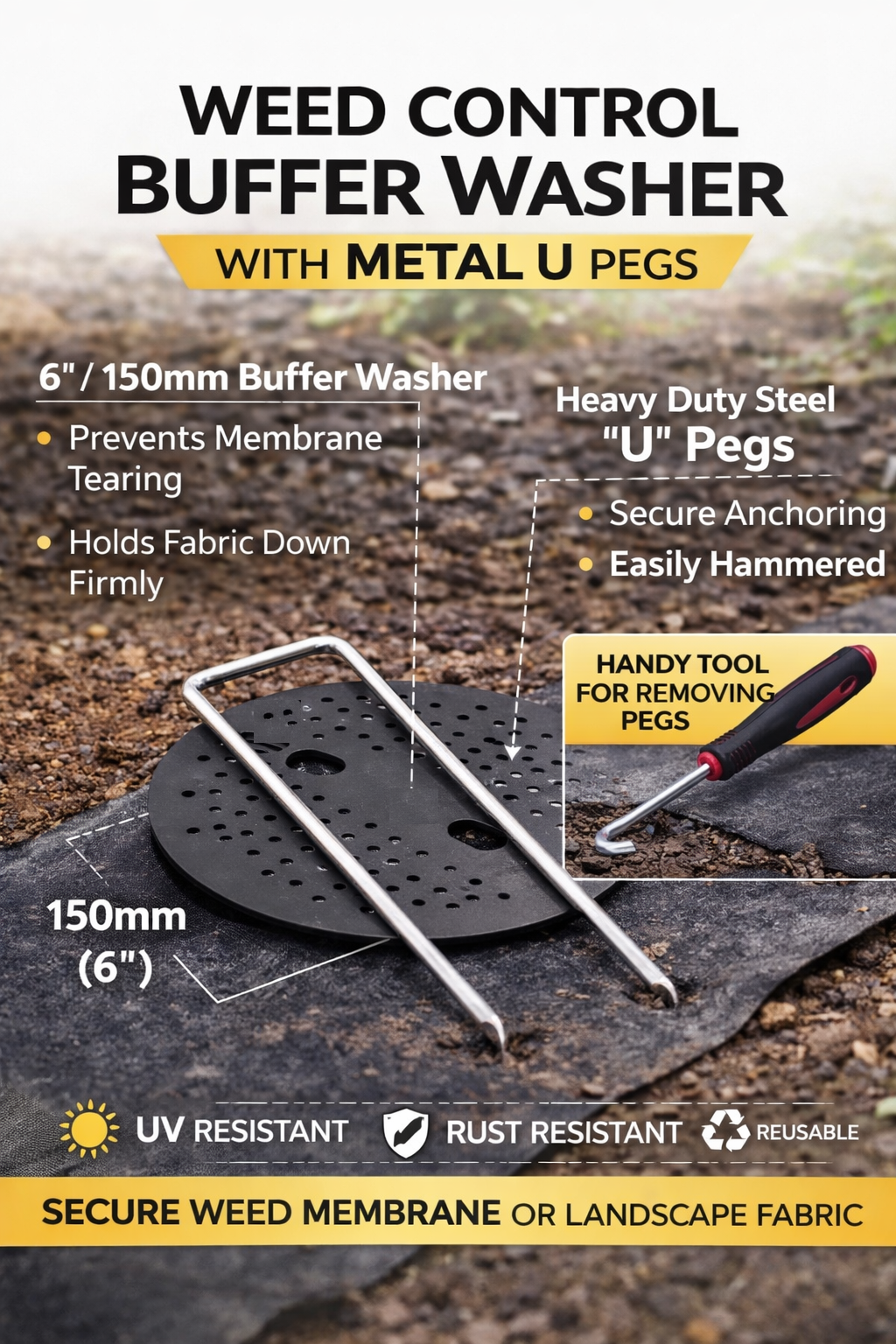 Weed Membrane Pegs Plastic & Metal Fixing Nails Barbed Smooth U Shape Various Sizes