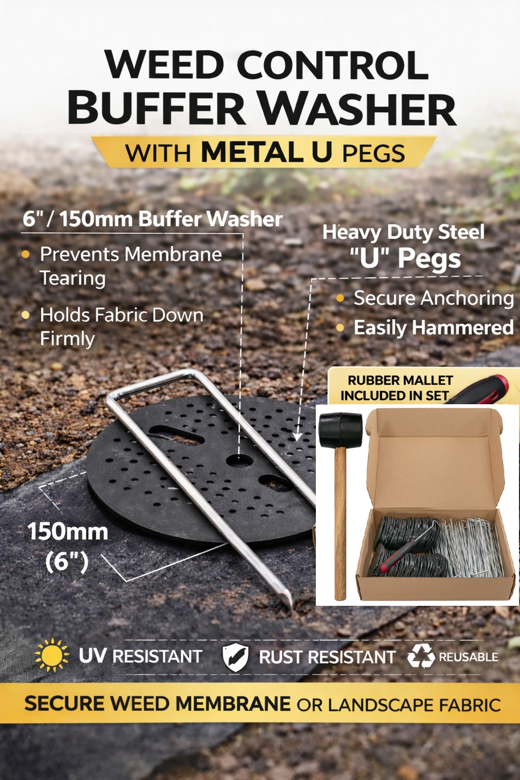 Weed Membrane Pegs Plastic & Metal Fixing Nails Barbed Smooth U Shape Various Sizes