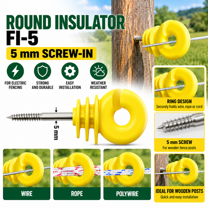 Yellow Ring Insulator FI5 5mm Screw In Electric Fence Wire Rope Holder for Wooden Fence Posts