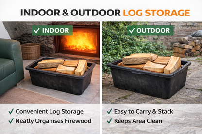 Firewood Storage Tub Log Holder Heavy Duty Plastic Builder Bucket 40/60/80/90L