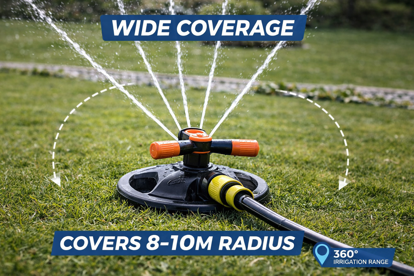 360° Rotating Garden Sprinkler Lawn Watering 3 Arm Irrigation System