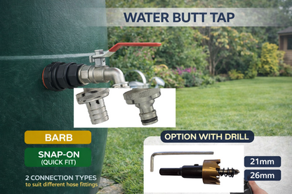 Rain Barrel Tap Kit 1/2" 3/4 BSP Water Butt Connector - Fit 21mm 26mm Hole