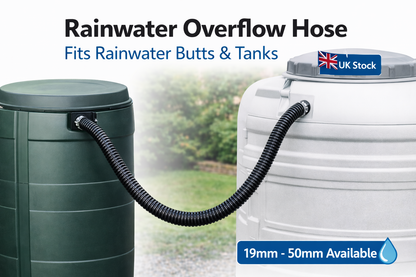 Water Butt Overflow Hose Flexible Drain Pipe Motorhome Caravan Waste 19-50mm