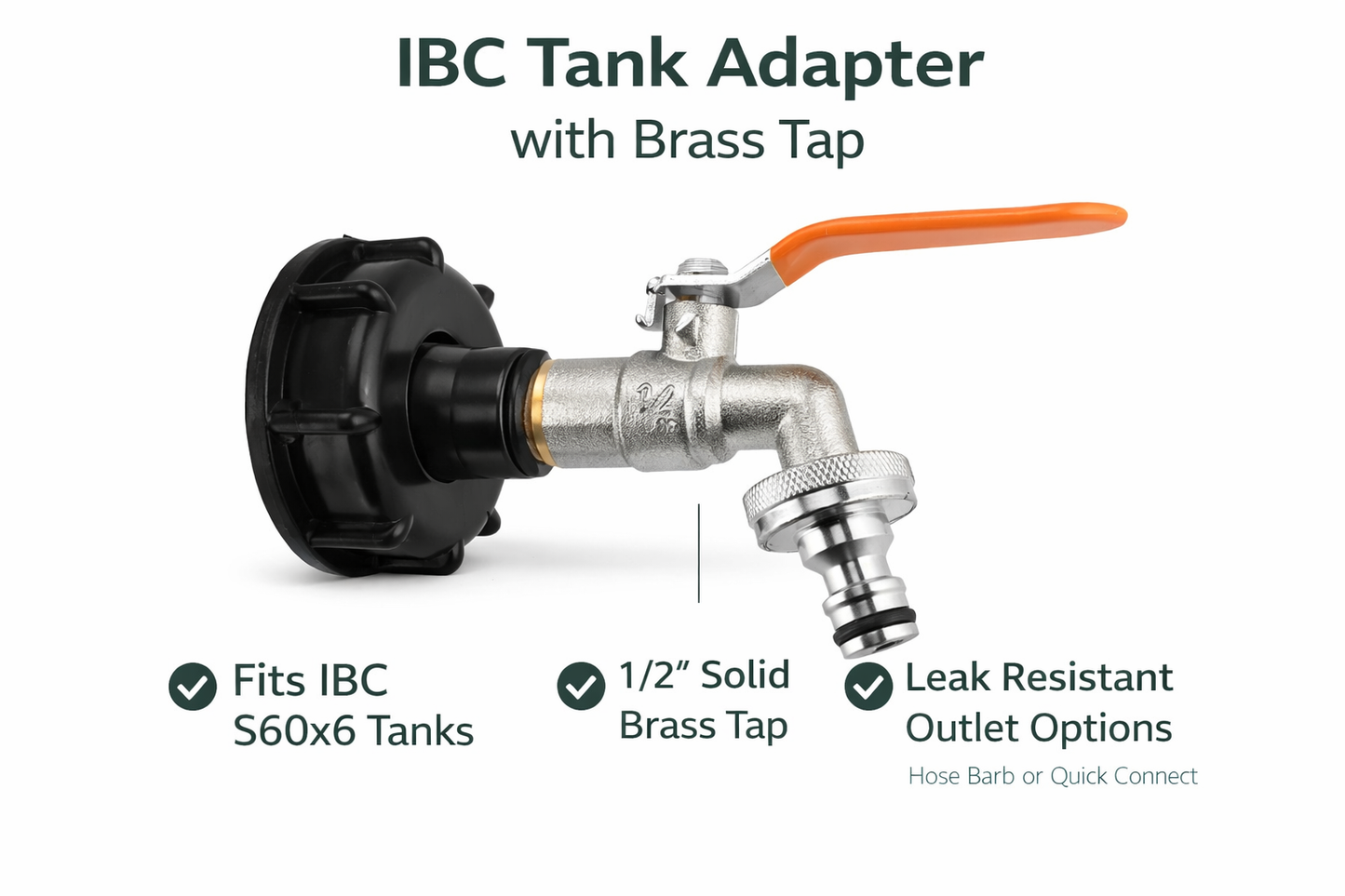 IBC Tank Adapter S60x6 1/2" or 3/4" Brass Tap Hose Barb or Quick Connector