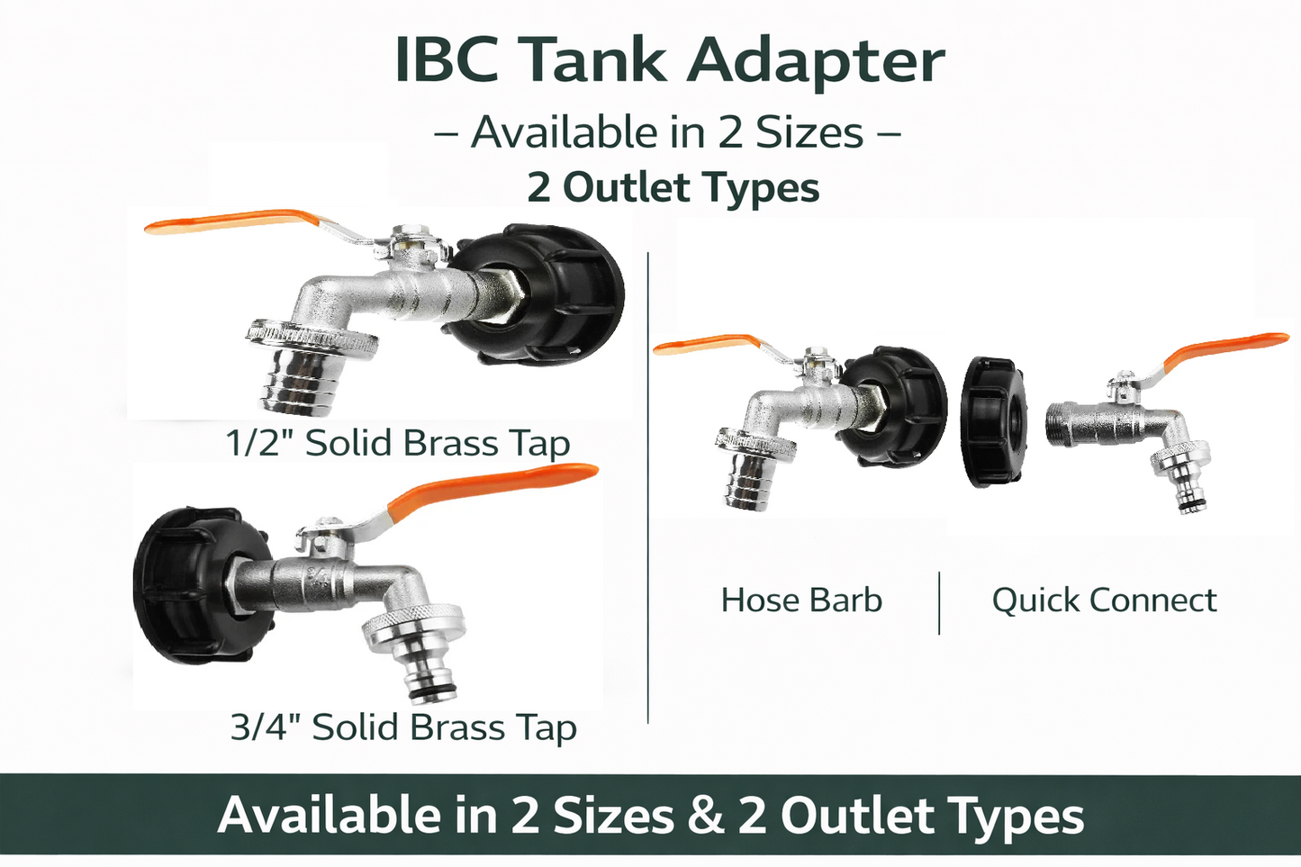 IBC Tank Adapter S60x6 1/2" or 3/4" Brass Tap Hose Barb or Quick Connector