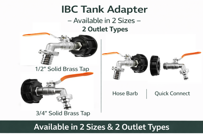 IBC Tank Adapter S60x6 1/2" or 3/4" Brass Tap Hose Barb or Quick Connector