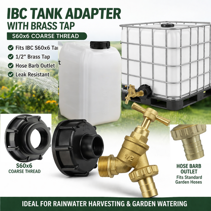 IBC S60x6 Tank Adapter Brass Tap 1/2" Barb Outlet for 20 / 25L Water Tank
