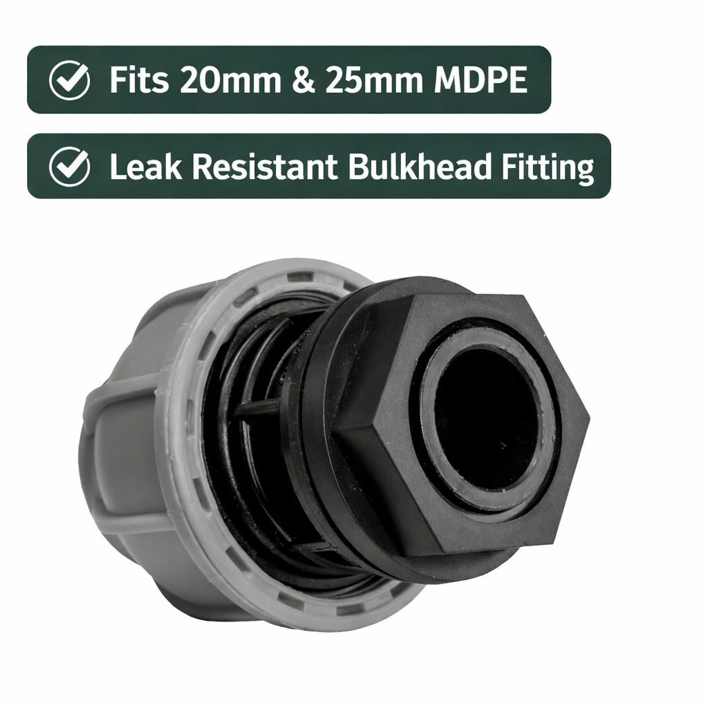 Water Butt Tank Outlet MDPE 20mm 25mm Bulkhead Fitting Connector UK