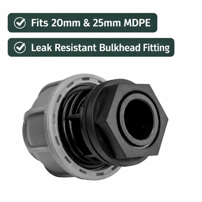Water Butt Tank Outlet MDPE 20mm 25mm Bulkhead Fitting Connector UK