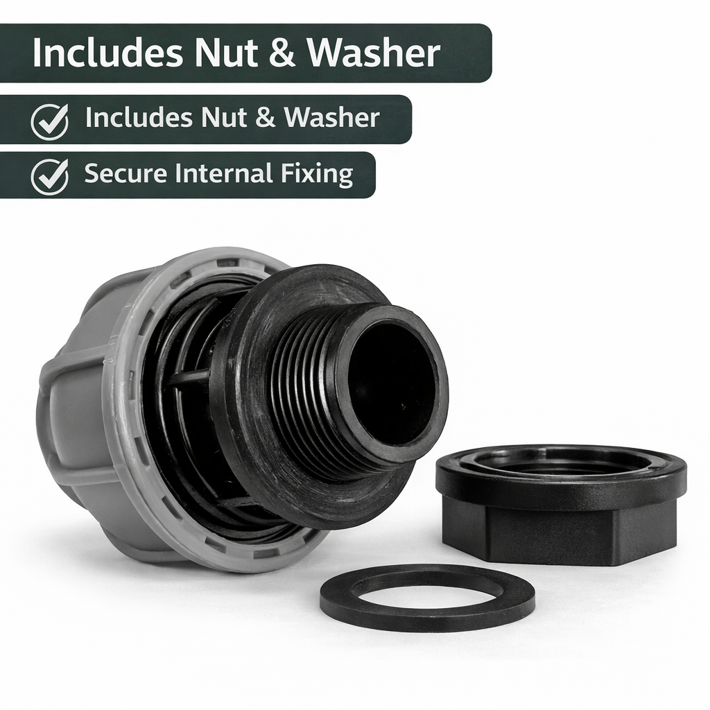 Water Butt Tank Outlet MDPE 20mm 25mm Bulkhead Fitting Connector UK
