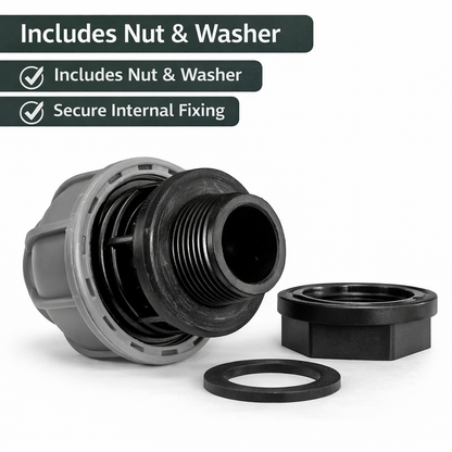 Water Butt Tank Outlet MDPE 20mm 25mm Bulkhead Fitting Connector UK