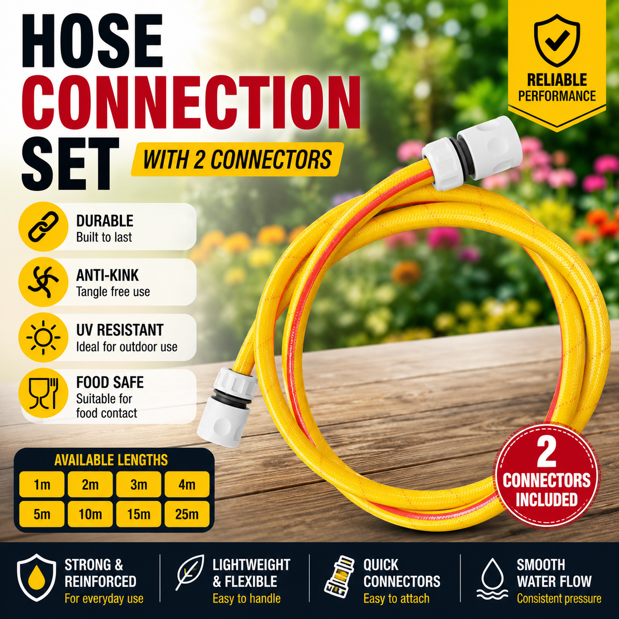 Premium 6 Layer Garden Hose Pipe Watering Hose with 2 White Hose Connectors