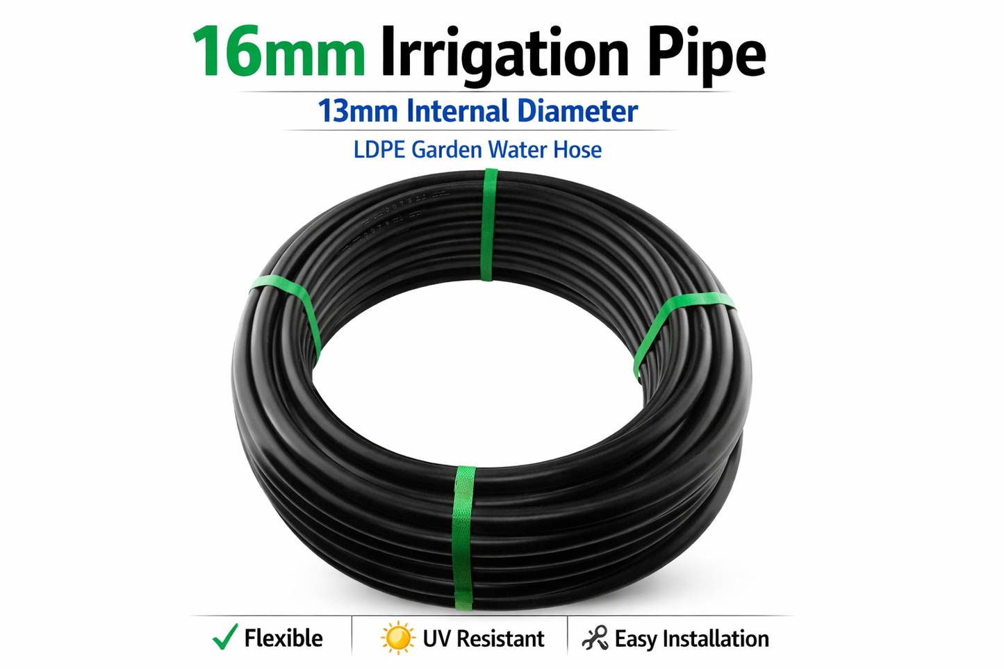 16mm LDPE Garden Irrigation Pipe 13mm ID Water Hose Drip System 10-100m