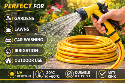 6 Layer Garden Hose Pipe 1/2" Yellow Anti Kink UV Resistant Water Hose