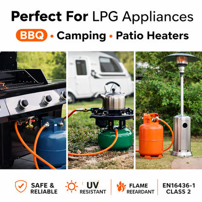 LPG Gas Hose 8mm Propane Butane Pipe BBQ Caravan Camping + 2 Hose Clips