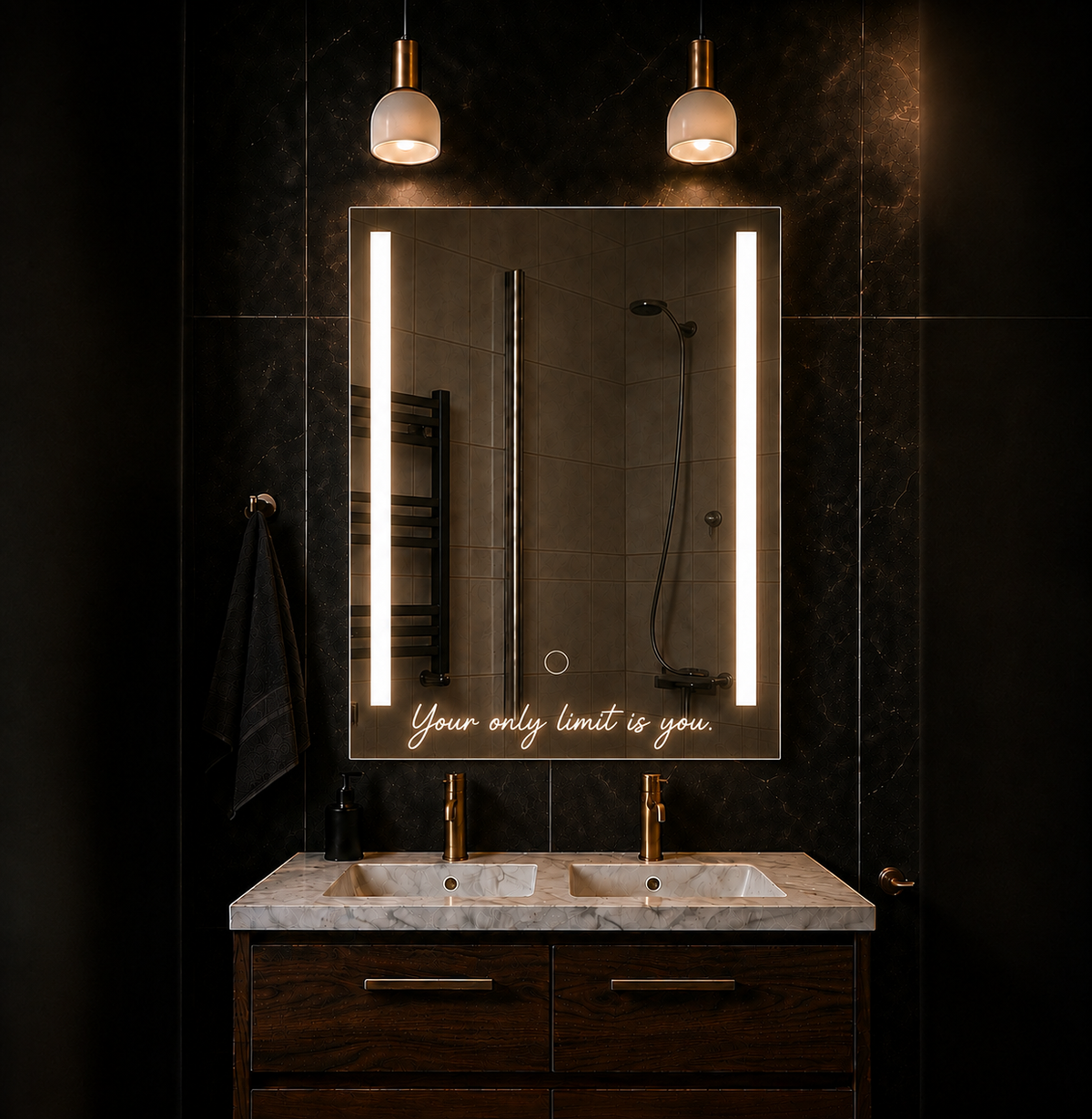 Personalised LED Bathroom Mirror Custom Text Wall Mounted Touch Illuminated
