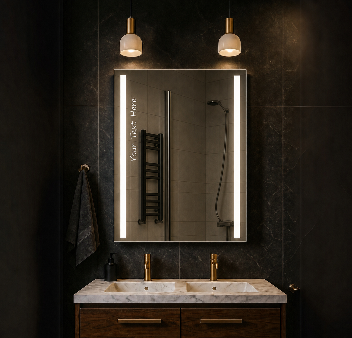 Personalised LED Bathroom Mirror Custom Text Wall Mounted Touch Illuminated