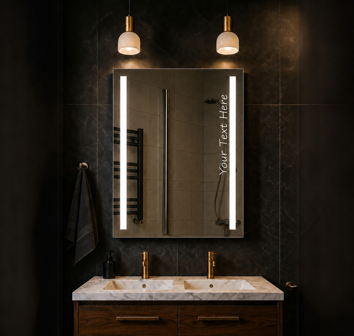 Personalised LED Bathroom Mirror Custom Text Wall Mounted Touch Illuminated
