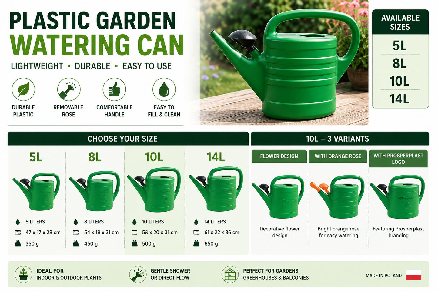 Agritrade Watering Can  5L, 8L, 10L & 14L Garden Watering Can Indoor Outdoor