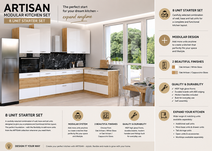 ARTISAN Modular Kitchen – White Gloss or Cappuccino Gloss